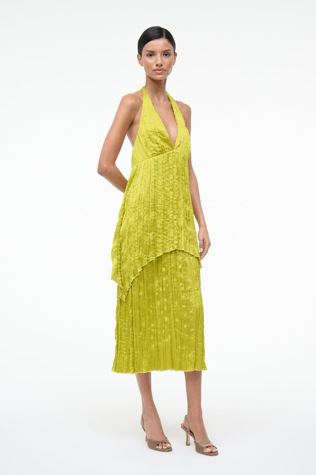 LAURIE DRESS | CHARTREUSE PLISSE