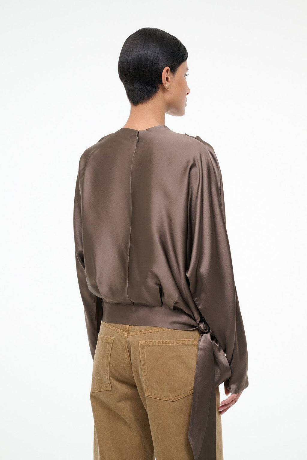 PHOEBE SILK TOP | TRUFFLE
